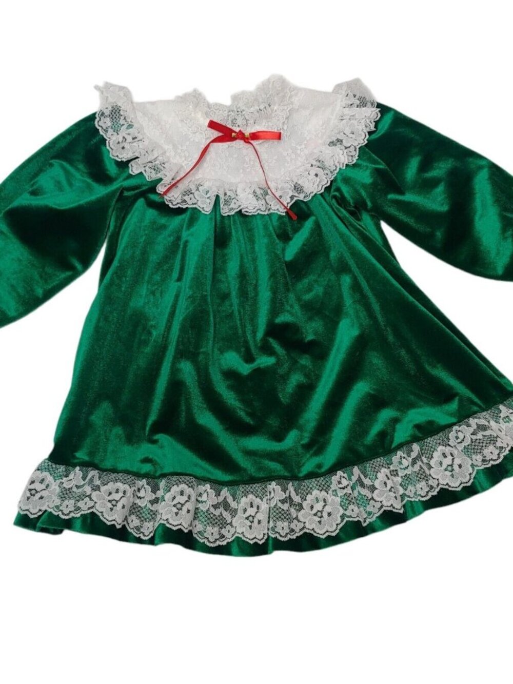 Vintage Evy Dress Size 5 Green Velvet Lace Red Bow Christmas Fancy Party USA